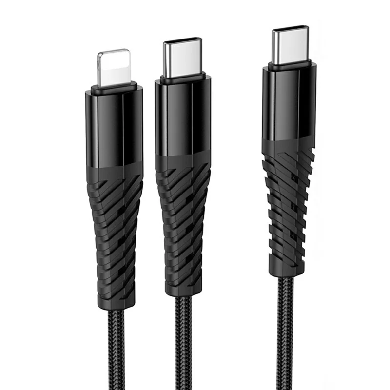 HOCO X123 1 m USB-C til IP + USB-C 2 i 1 opladningskabel, uden datatransmission - Sort
