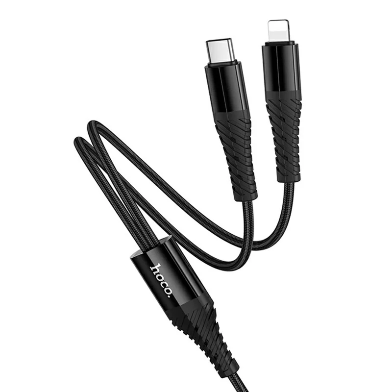 HOCO X123 1 m USB-C til IP + USB-C 2 i 1 opladningskabel, uden datatransmission - Sort