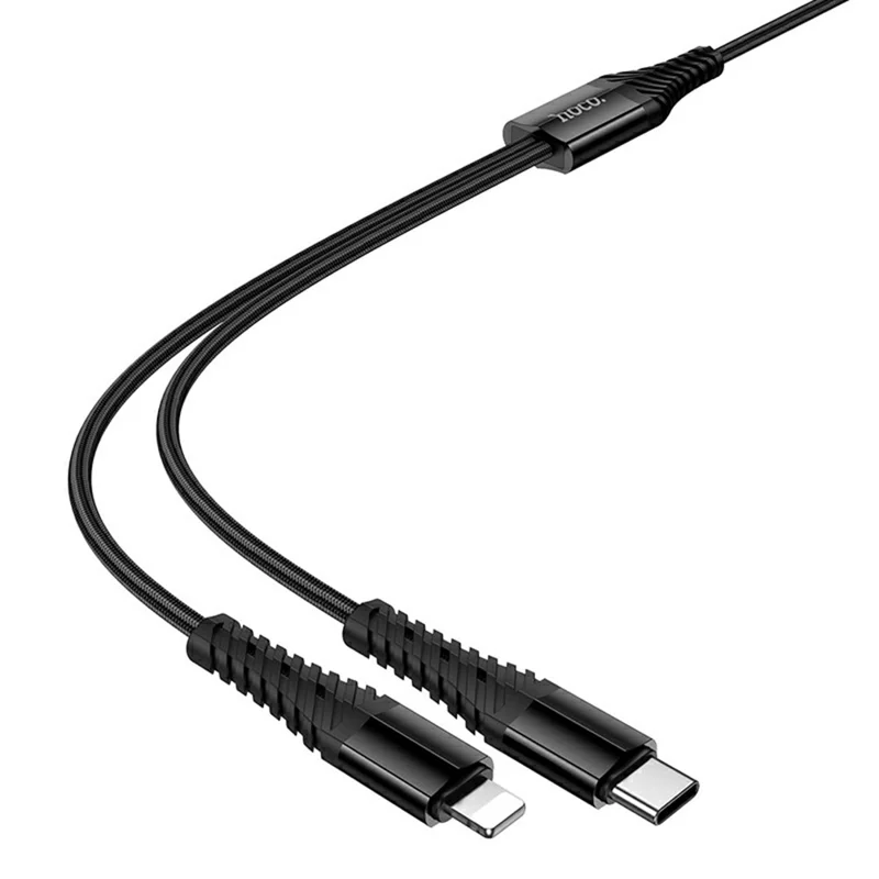 HOCO X123 1 m USB-C til IP + USB-C 2 i 1 opladningskabel, uden datatransmission - Sort