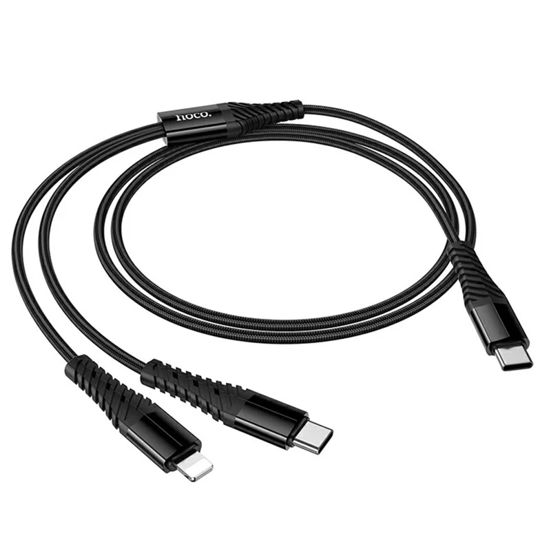 HOCO X123 1 m USB-C til IP + USB-C 2 i 1 opladningskabel, uden datatransmission - Sort