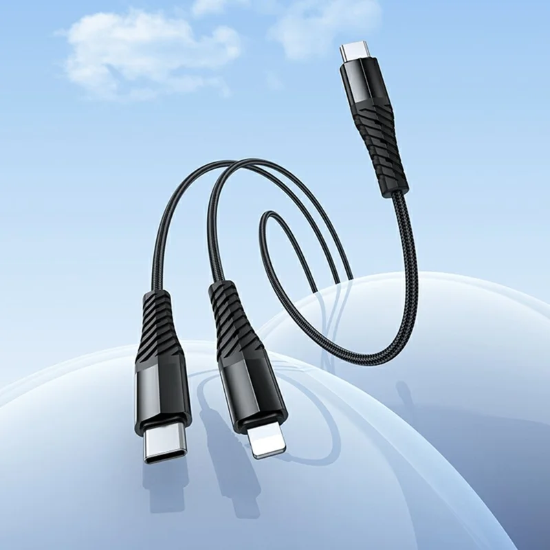 HOCO X123 1 m USB-C til IP + USB-C 2 i 1 opladningskabel, uden datatransmission - Sort