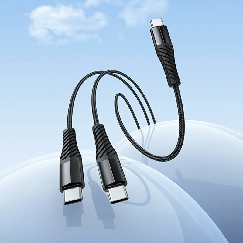 HOCO X123 1m Type-C to Type-C + Type-C Charging Cable 2 in 1 Cord, No Data Transfer - Black