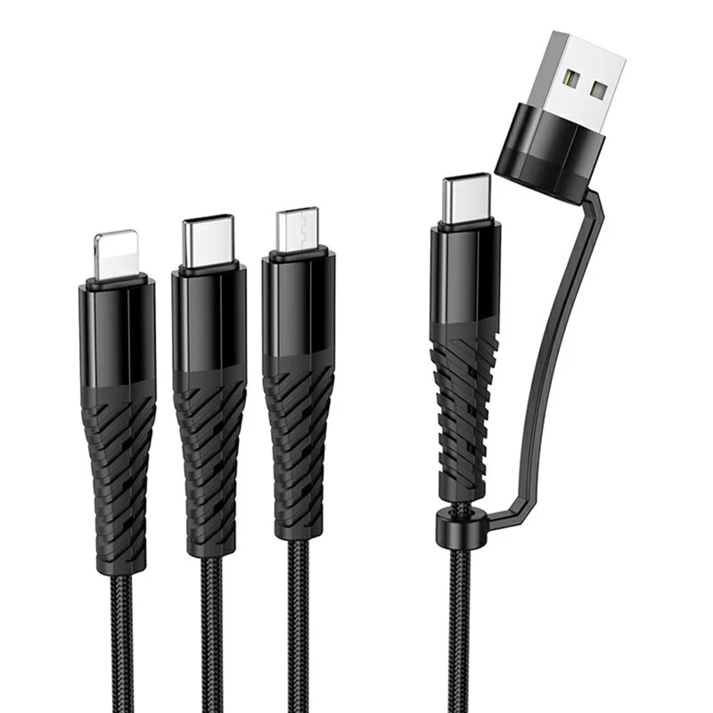 HOCO X123 1m USB + Type-C to IP + Type-C + Micro USB Charging Cable, No Data Transfer - Black