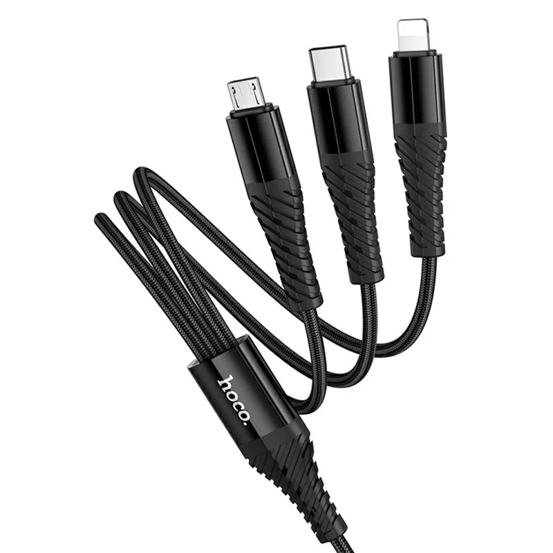 HOCO X123 1m USB + Type-C to IP + Type-C + Micro USB Charging Cable, No Data Transfer - Black
