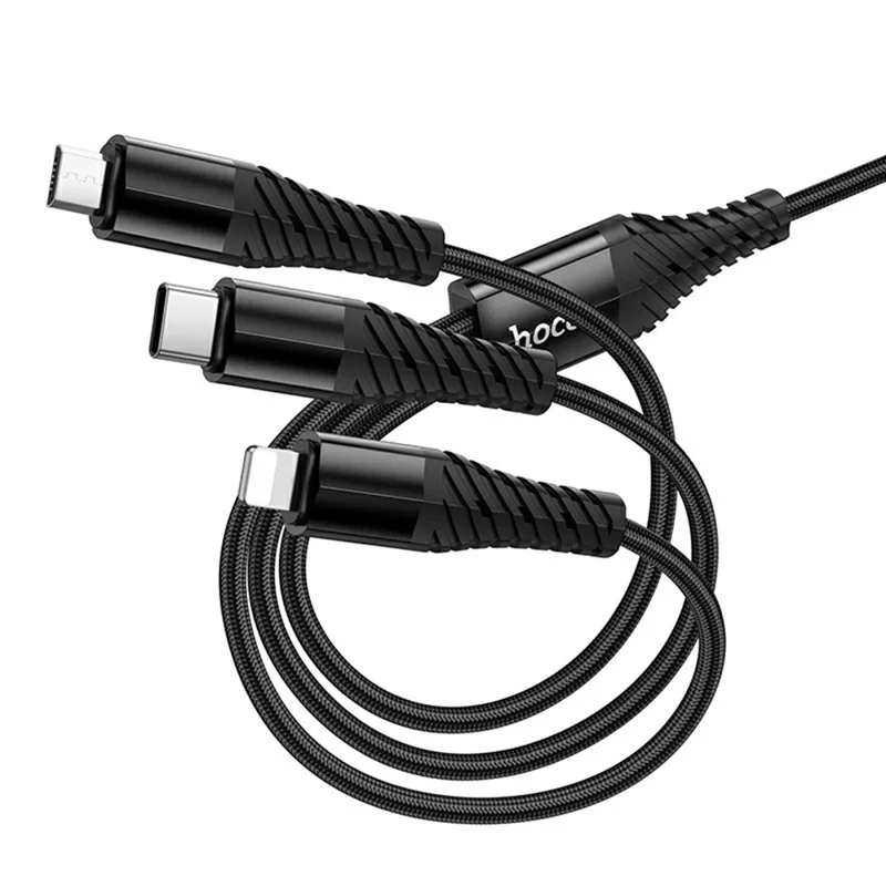 HOCO X123 1m USB + Type-C to IP + Type-C + Micro USB Charging Cable, No Data Transfer - Black