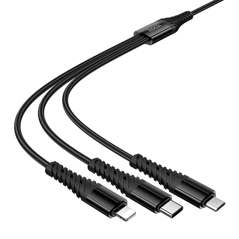 HOCO X123 1m USB + Type-C to IP + Type-C + Micro USB Charging Cable, No Data Transfer - Black