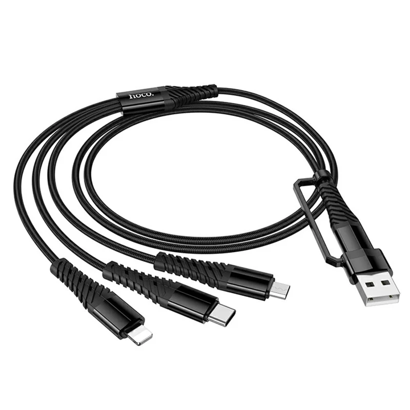 HOCO X123 1m USB + Type-C to IP + Type-C + Micro USB Charging Cable, No Data Transfer - Black