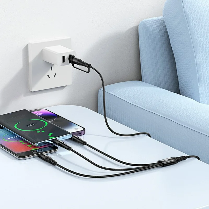 HOCO X123 1m USB + Type-C to IP + Type-C + Micro USB Charging Cable, No Data Transfer - Black