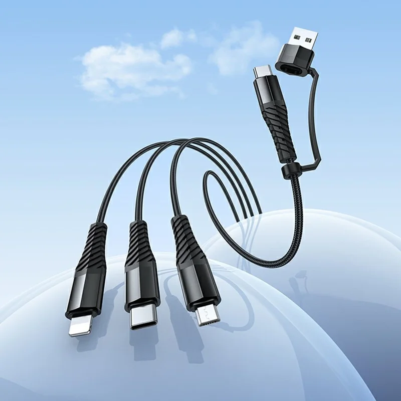 HOCO X123 1m USB + Type-C to IP + Type-C + Micro USB Charging Cable, No Data Transfer - Black