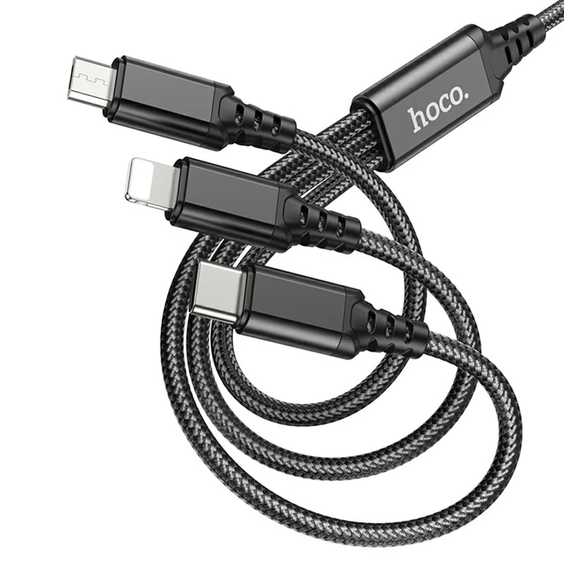 HOCO X76 1m 3 in 1 Charging Cable USB to IP + Type-C + Micro USB Cord, No Data Transfer - Black