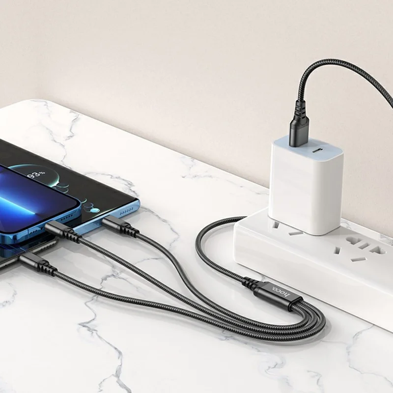 HOCO X76 1m 3 in 1 Charging Cable USB to IP + Type-C + Micro USB Cord, No Data Transfer - Black