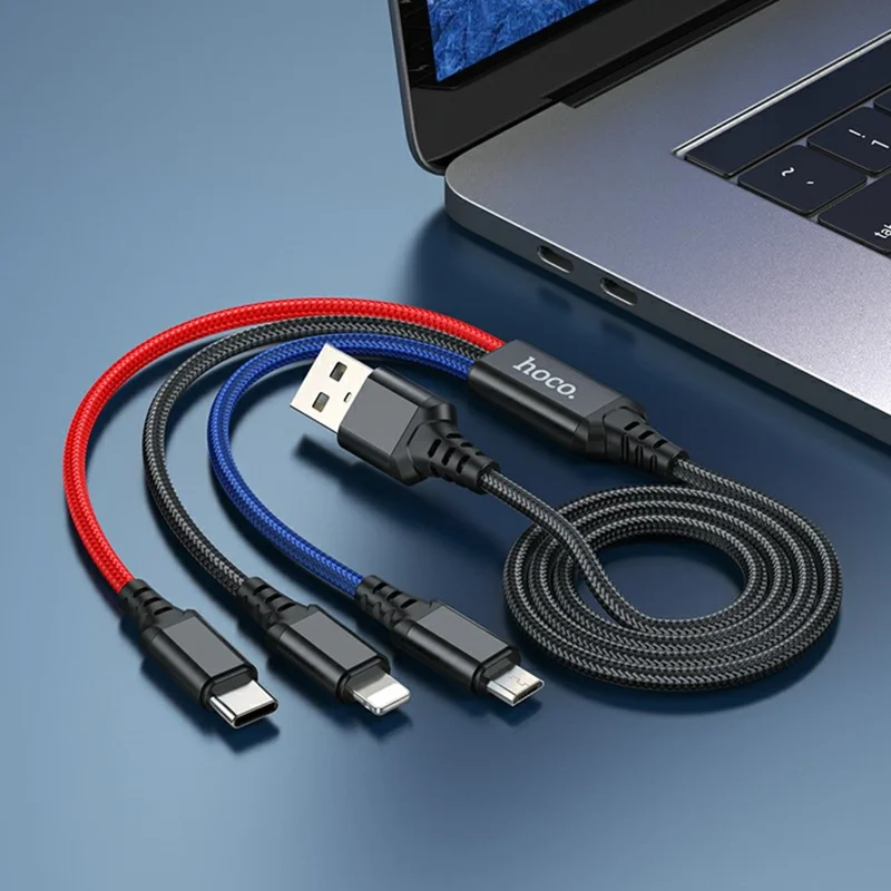 HOCO X76 1m 3 in 1 Charging Cable USB to IP + Type-C + Micro USB Cord, No Data Transfer - Black