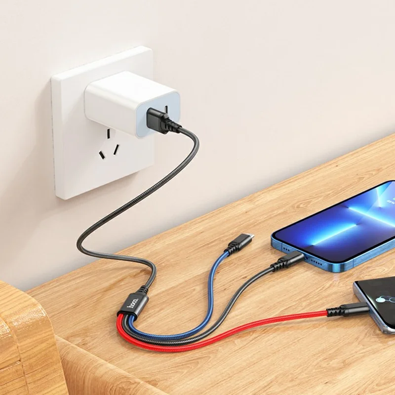 HOCO X76 1m 3 in 1 Charging Cable USB to IP + Type-C + Micro USB Cord, No Data Transfer - Black
