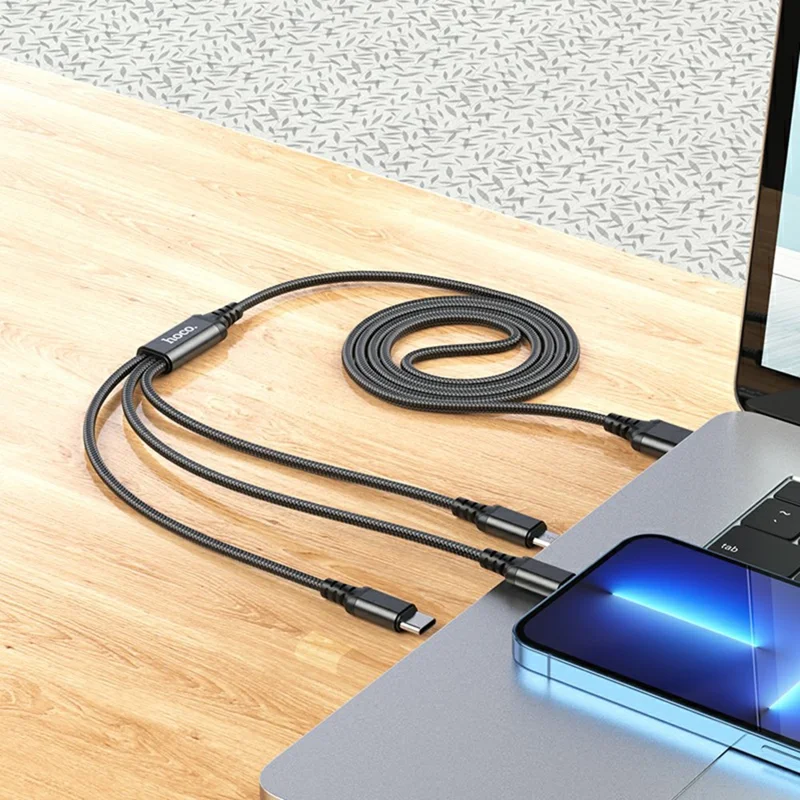 HOCO X76 1m 3 in 1 Charging Cable USB to IP + Type-C + Micro USB Cord, No Data Transfer - Black