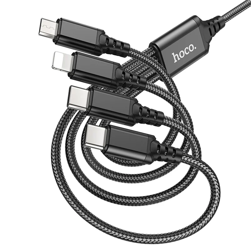 HOCO 1m 4 in 1 Charging Cable Type-C + Type-C + iP + Micro USB Cord, No Data Transfer - Black
