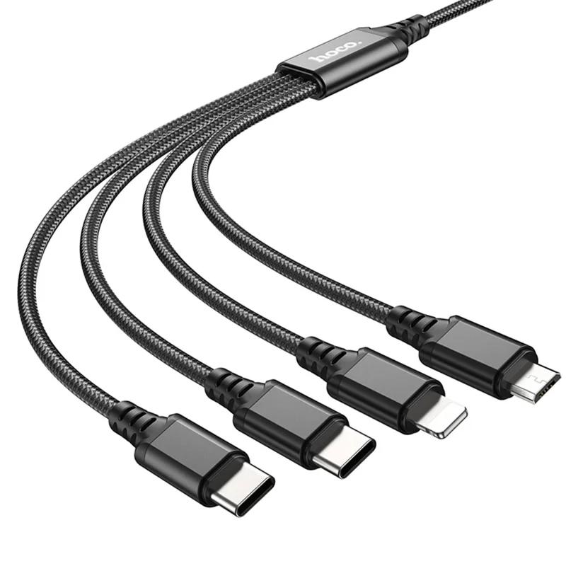 HOCO 1m 4 in 1 Charging Cable Type-C + Type-C + iP + Micro USB Cord, No Data Transfer - Black