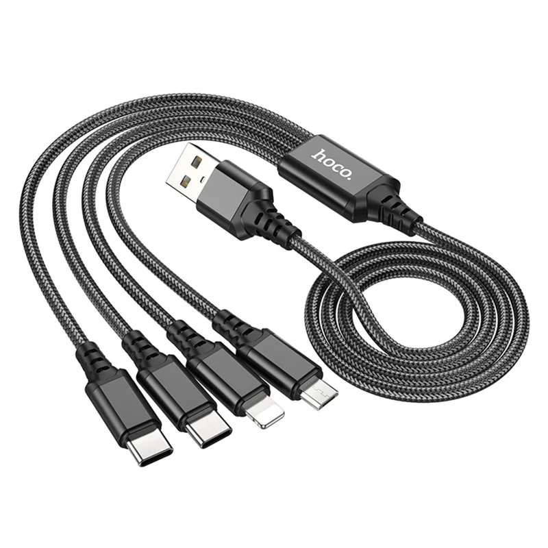 HOCO 1m 4 in 1 Charging Cable Type-C + Type-C + iP + Micro USB Cord, No Data Transfer - Black