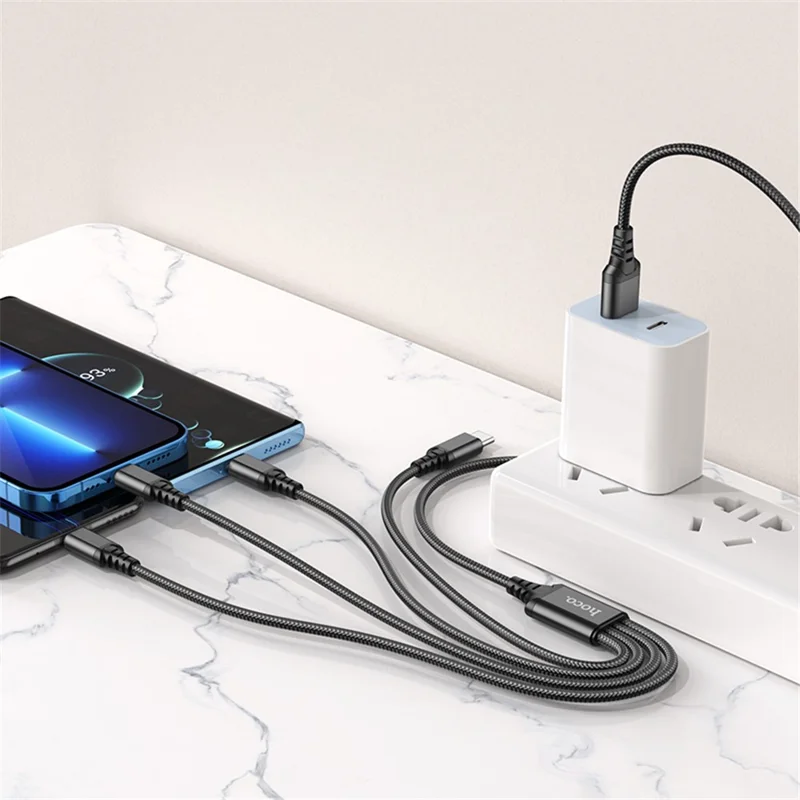 HOCO 1m 4 in 1 Charging Cable Type-C + Type-C + iP + Micro USB Cord, No Data Transfer - Black