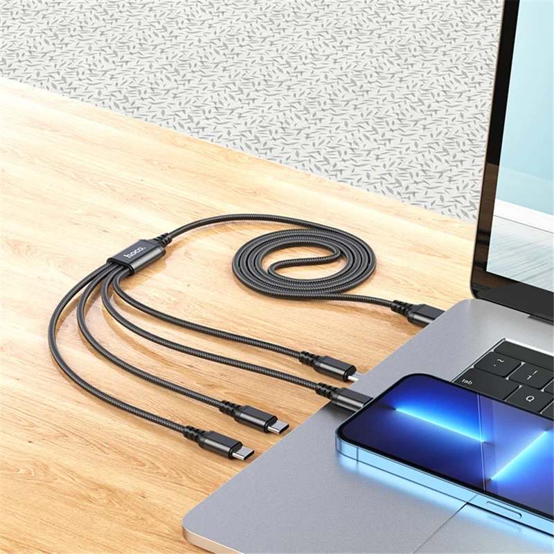 HOCO 1m 4 in 1 Charging Cable Type-C + Type-C + iP + Micro USB Cord, No Data Transfer - Black