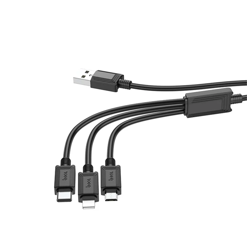 كابل شحن HOCO X74 بطول 1 م، 3 في 1 مع موصلات iP وMicro وType-C، بدون نقل بيانات - أسود