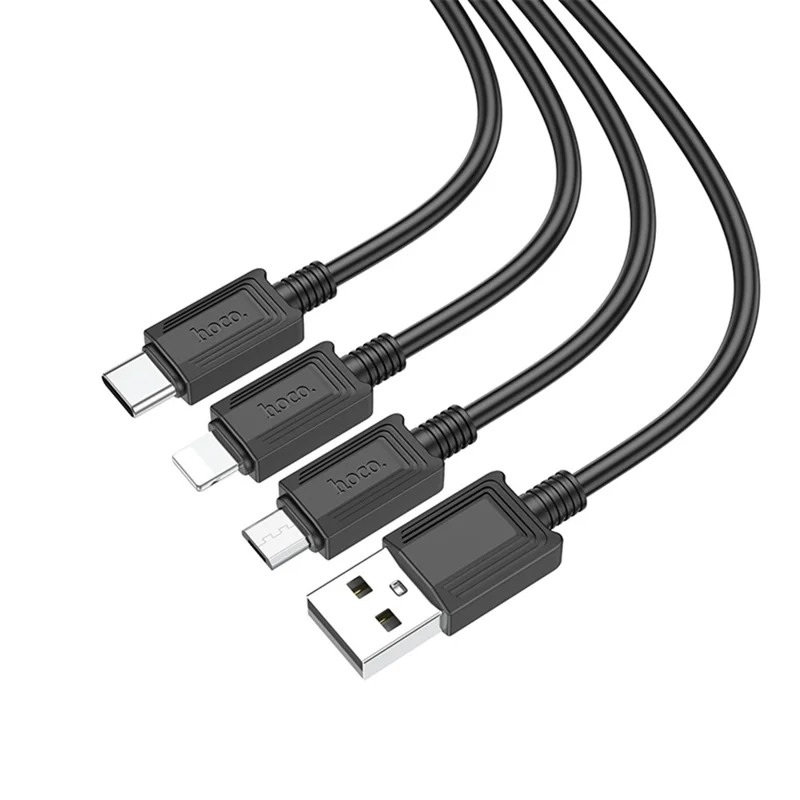 كابل شحن HOCO X74 بطول 1 م، 3 في 1 مع موصلات iP وMicro وType-C، بدون نقل بيانات - أسود