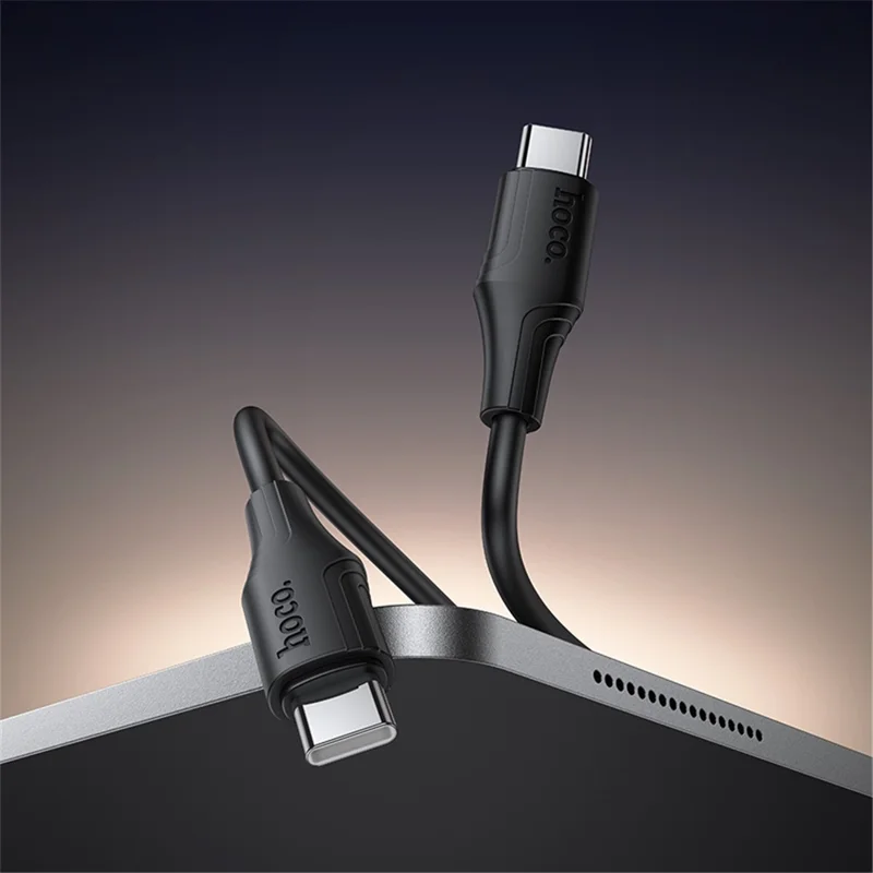 HOCO X124 1m Type-C to Type-C Cable Silicone Data Cord, 60W Laptop Fast Charging, 3A Phone Charging - Black