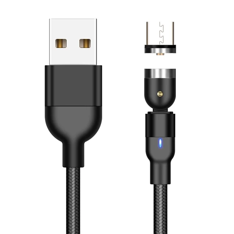 2m 2A USB to Micro USB Nylon Braided Rotatable Joint Magnetic Charging Cable with LED Incicator - Black
