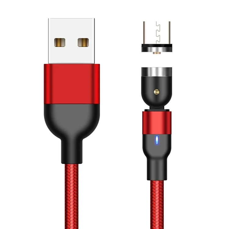 2m 2A USB to Micro USB Nylon Braided Rotatable Joint Magnetic Charging Cable with LED Incicator - Red