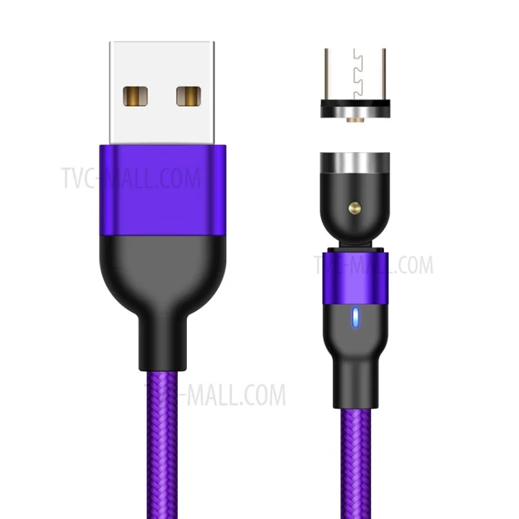 1m 2a USB a Micro USB Nylon Trançado Cabo Magnético de Flexão Rotativa - Roxo