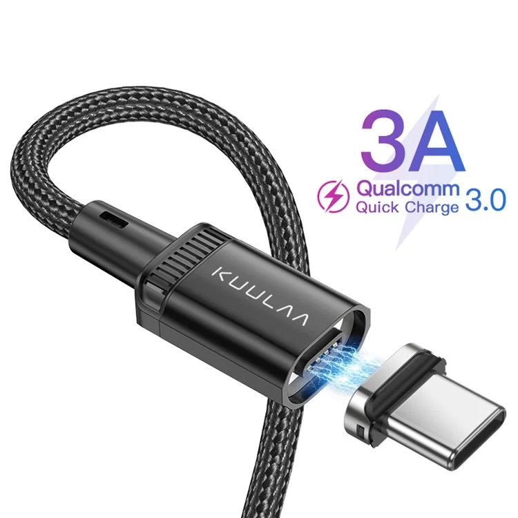 KUULAA Aluminum Alloy Magnetic Charging Cable Fast Charging USB Type-C Cable Magnet Charger Wire, 1m - Black