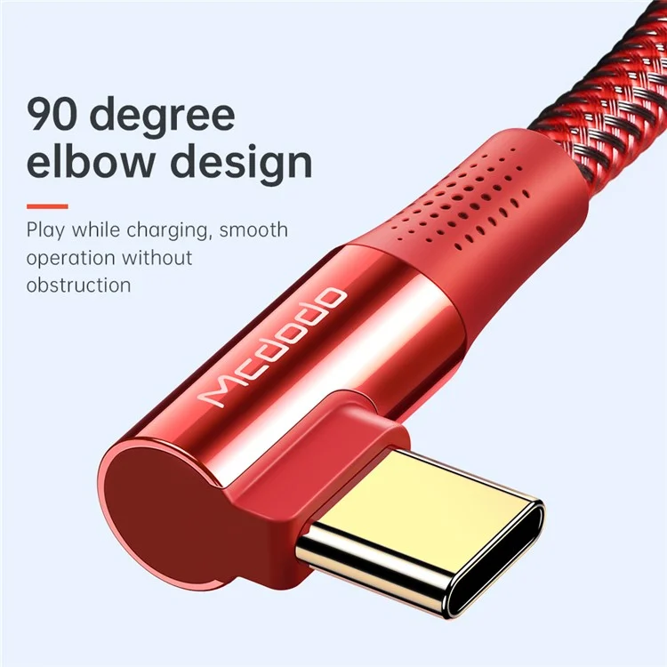 MCDODO CA-832 100W Type-C to Type-C Firefox Series for iPhone 15 Series Fast Charging Cable Elbow Design Data Cable, 1.2 meters - Red