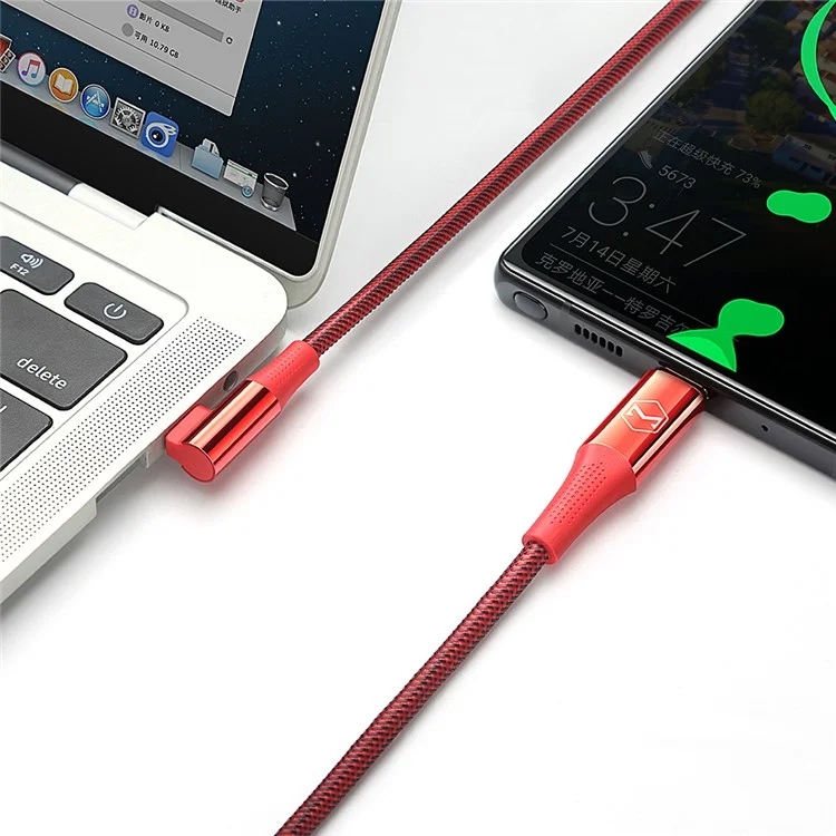 MCDODO CA-832 100W Type-C to Type-C Firefox Series for iPhone 15 Series Fast Charging Cable Elbow Design Data Cable, 1.2 meters - Red
