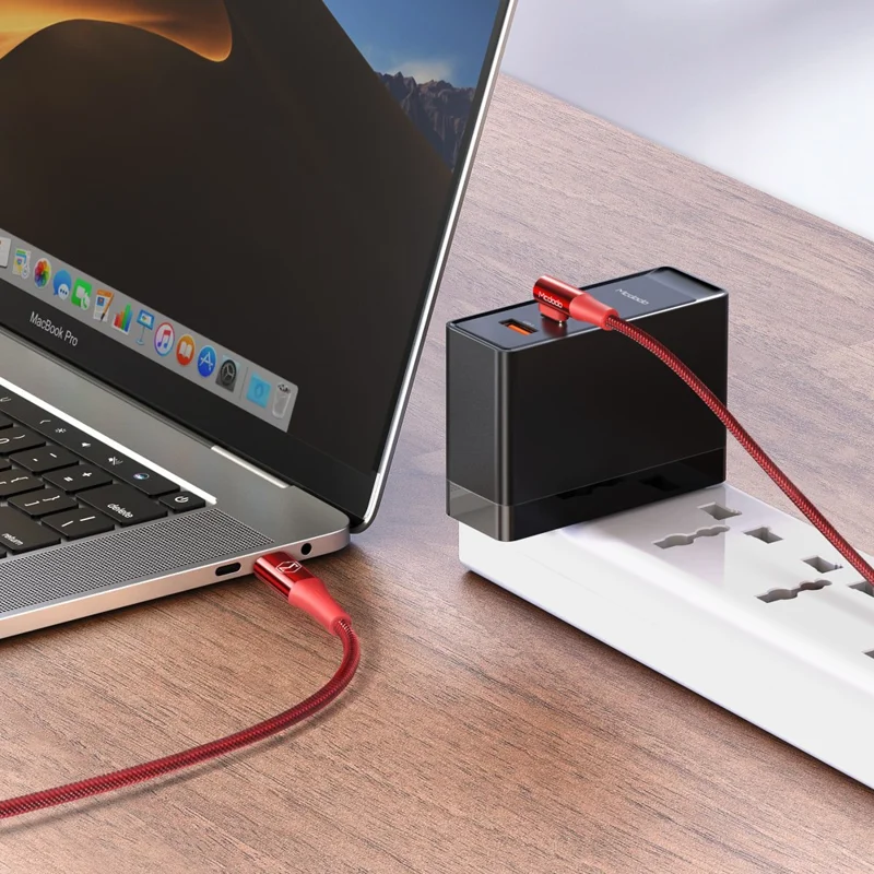 MCDODO CA-832 100W Type-C to Type-C Firefox Series for iPhone 15 Series Fast Charging Cable Elbow Design Data Cable, 1.2 meters - Red
