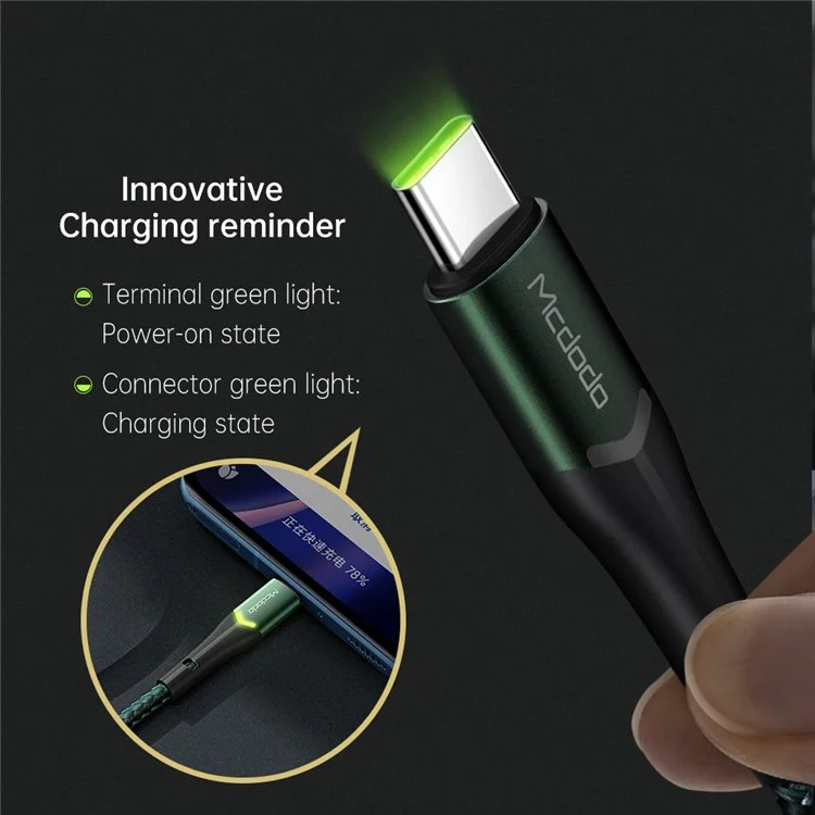MCDODO MDD CA-7960 pour série iPhone 15 Câble Type-C 1m Charge rapide Chargeur de téléphone Cordon de données pour Xiaomi Samsung Huawei - Vert