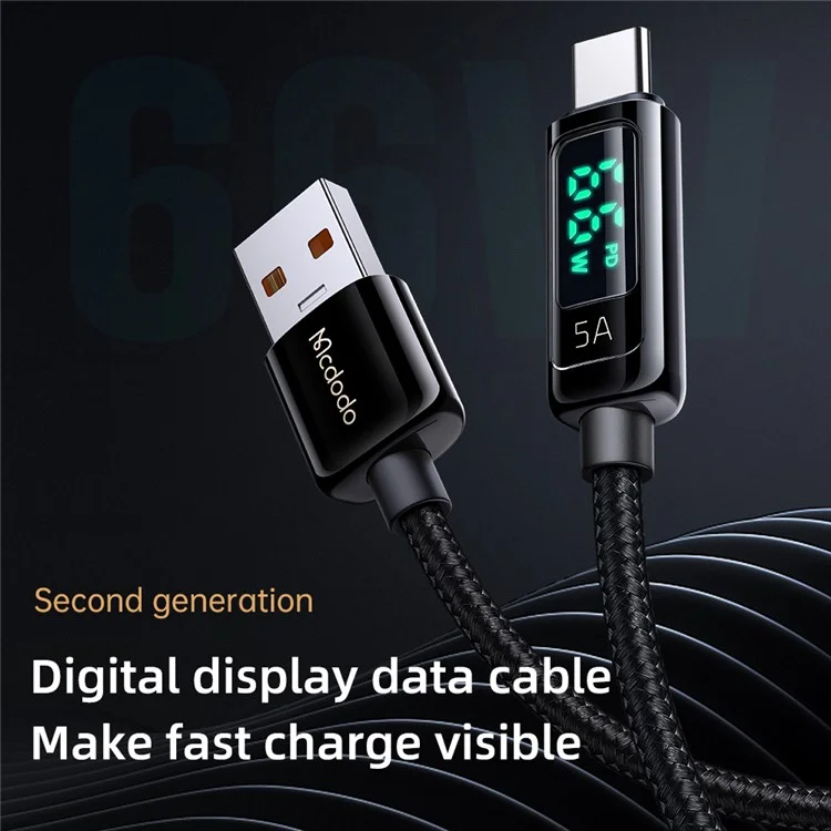 MCDODO MDD CA-869 1.2m USB Type C Cable Mobile Phone Charging Data Cord with Digital Display for Huawei Xiaomi - Black