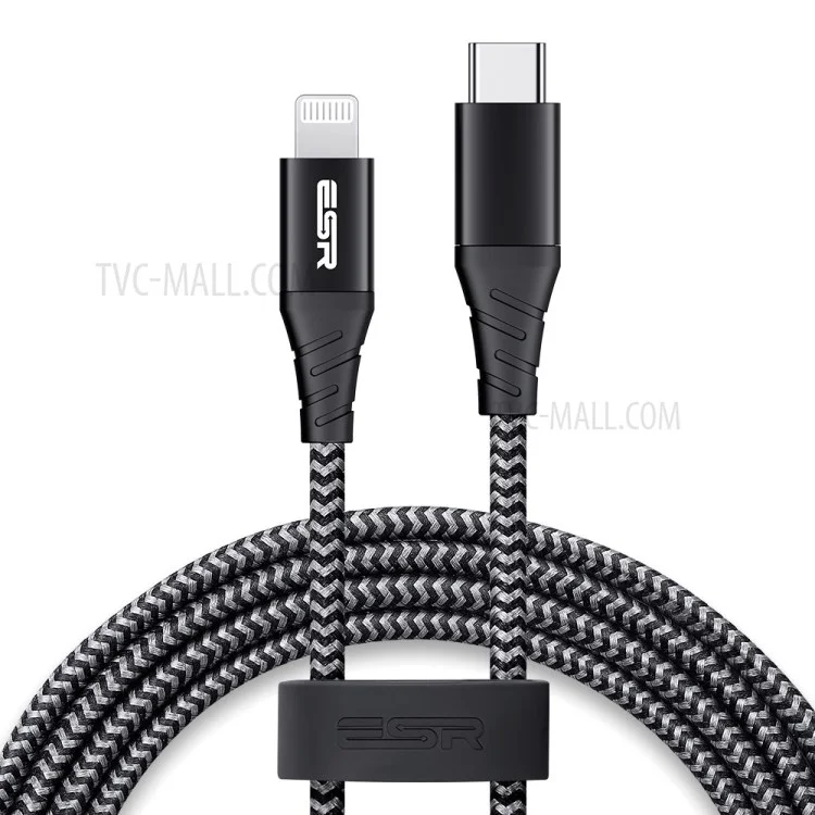 ESR 2m USB-C to Lightning Durable Double Braided Nylon Cable with MFi Certificate - Black