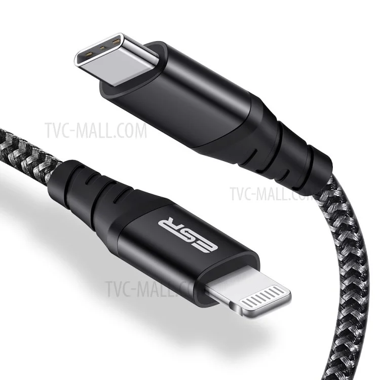 ESR 2m USB-C to Lightning Durable Double Braided Nylon Cable with MFi Certificate - Black