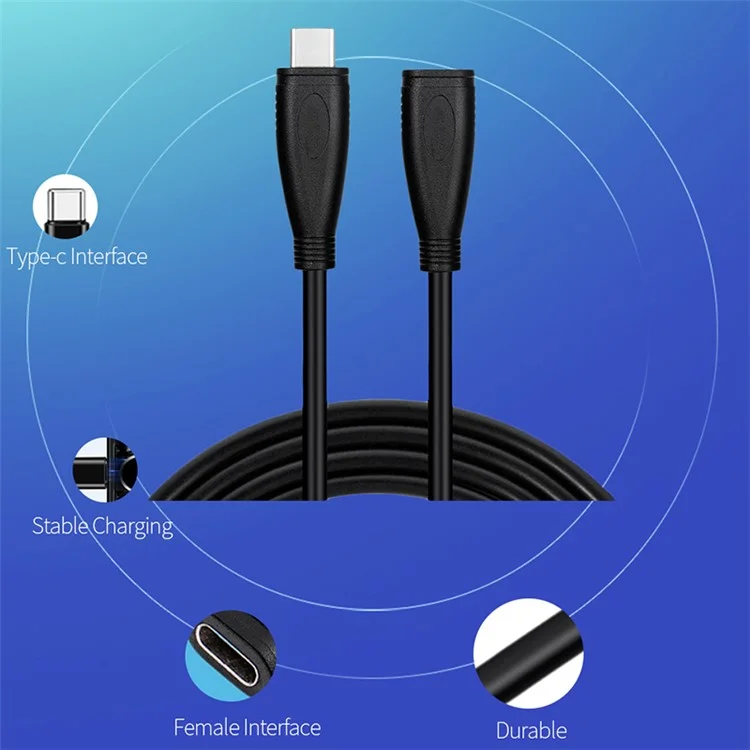 Câble de rallonge PQ105 USB3.1 Type-C mâle à femelle, 16 cœurs, 10 Gbps, 4K, écran de projection, PD100W, 5A, charge rapide