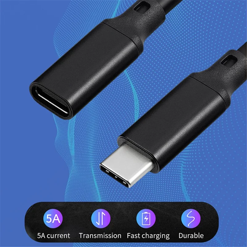 0.2m PQ106 USB-C Male to Female Fast Charging Extender Cable PD100W 5A 10Gbps Type-C Data Cord - Black