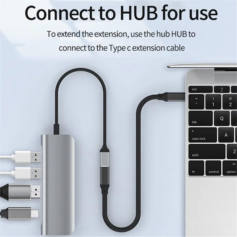 0.2m PQ106 USB-C Male to Female Fast Charging Extender Cable PD100W 5A 10Gbps Type-C Data Cord - Black