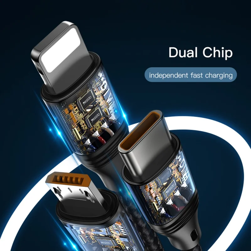 YESIDO CA73 3 in 1 USB A to USB-C/Micro USB/Lightning 66W Max Fast Charger Cord Data Cable