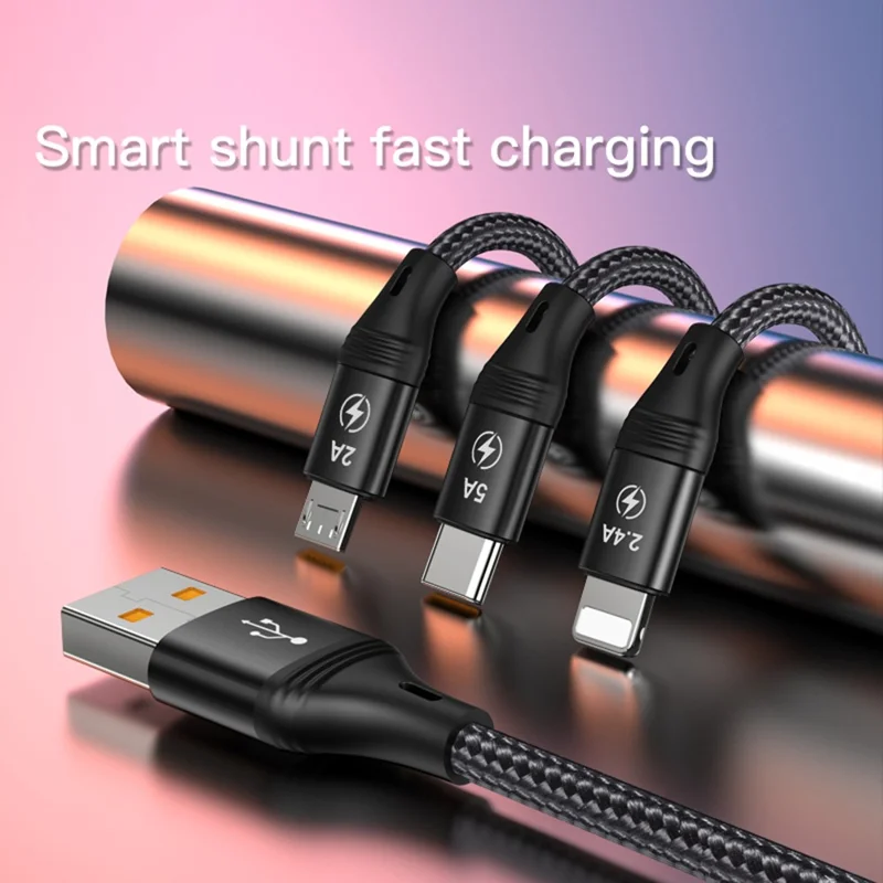 YESIDO CA73 3 in 1 USB A to USB-C/Micro USB/Lightning 66W Max Fast Charger Cord Data Cable