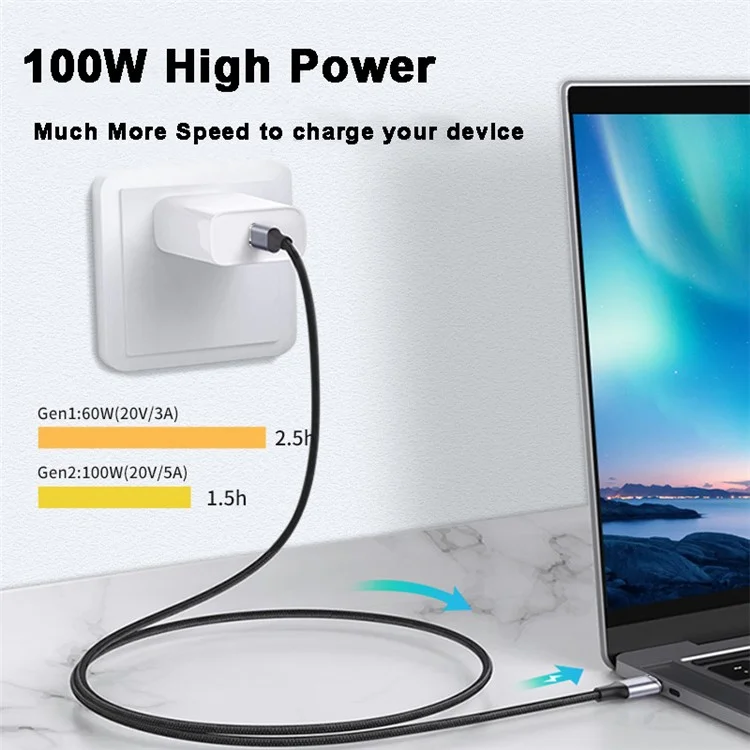 Câble USB-C 1m 100W PD QC4.0 4K USB3.1 Gen2 10Gbps Thunderbolt 3 Charge Rapide Transmission de Données et Vidéo pour MacBook Air/iPad Pro 2020