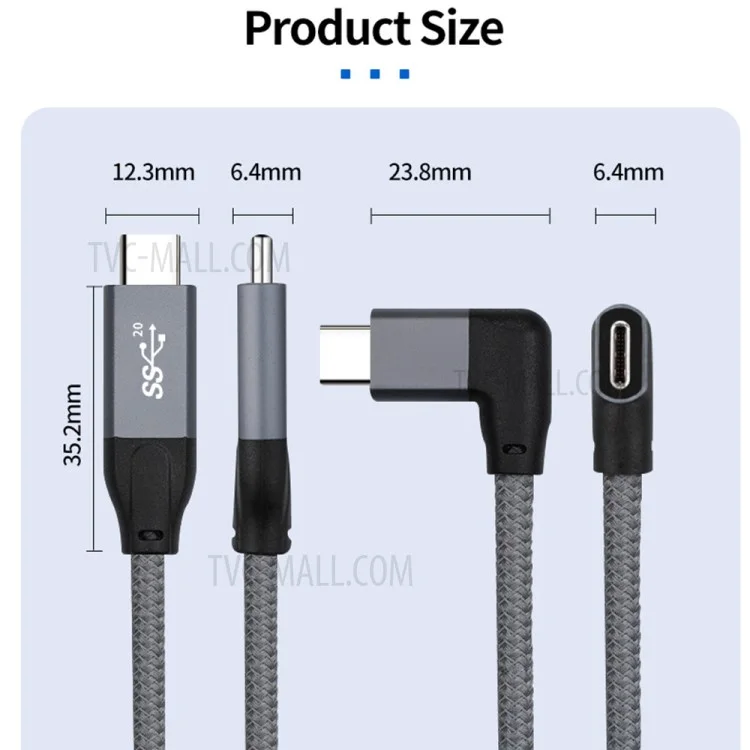 Cable codo USB-C macho a USB-C macho de 1.5m PD 100W Carga rápida 4K Transmisión de video