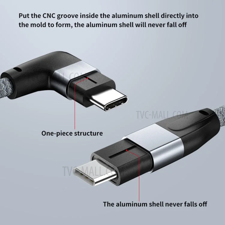 Cable codo USB-C macho a USB-C macho de 1.5m PD 100W Carga rápida 4K Transmisión de video