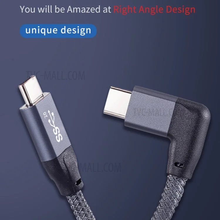 Cable codo USB-C macho a USB-C macho de 1.5m PD 100W Carga rápida 4K Transmisión de video