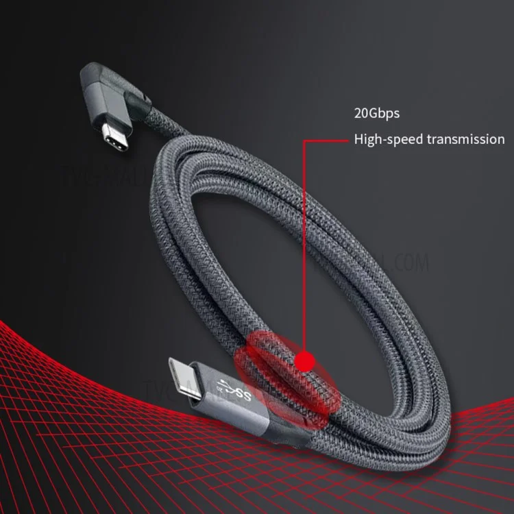 Cable codo USB-C macho a USB-C macho de 1.5m PD 100W Carga rápida 4K Transmisión de video