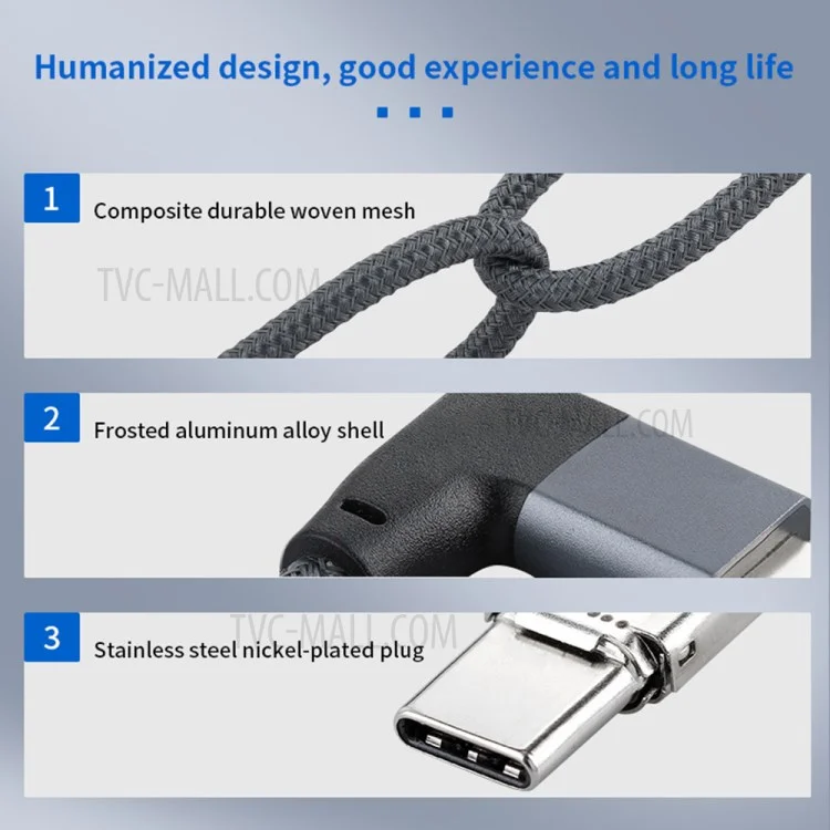 Cable codo USB-C macho a USB-C macho de 1.5m PD 100W Carga rápida 4K Transmisión de video
