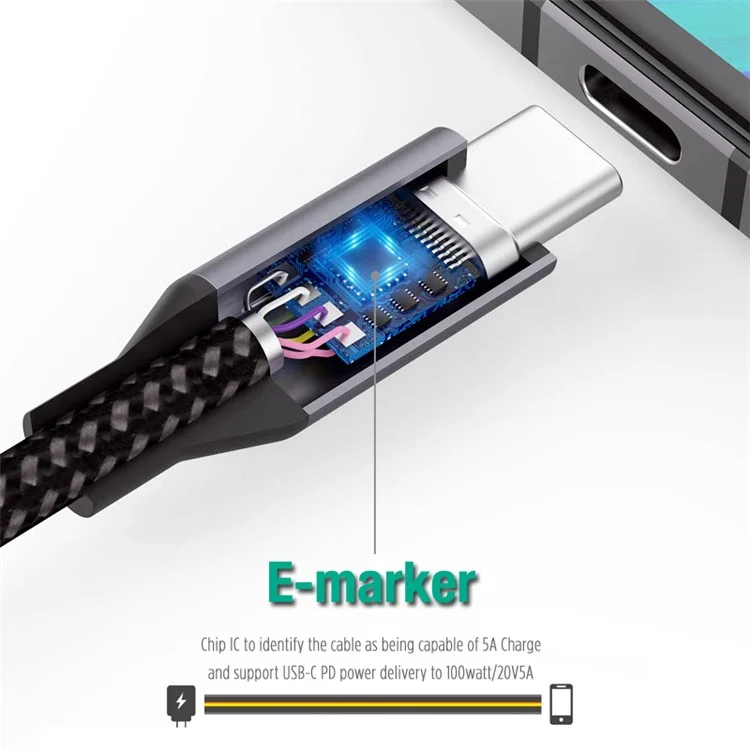 Cable de carga rápida de 2 m de USB-C macho a USB-C macho PD 100 W 5 A/20 V, transmisión de audio y vídeo 4K 20 Gbps para Macbook Pro