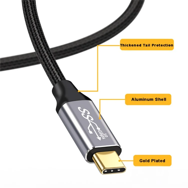 0,5 m 100 W PD Nylon geflochtenes USB-C-Stecker zu USB-C-Stecker USB 3.1 Gen2 10 Gbps Multifunktions-Typ-C-Kabel